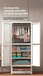 New model 70-Face wide thickened wardrobe simple bedroom plastic cabinet double door drawer type clothes hanging storage cabinet