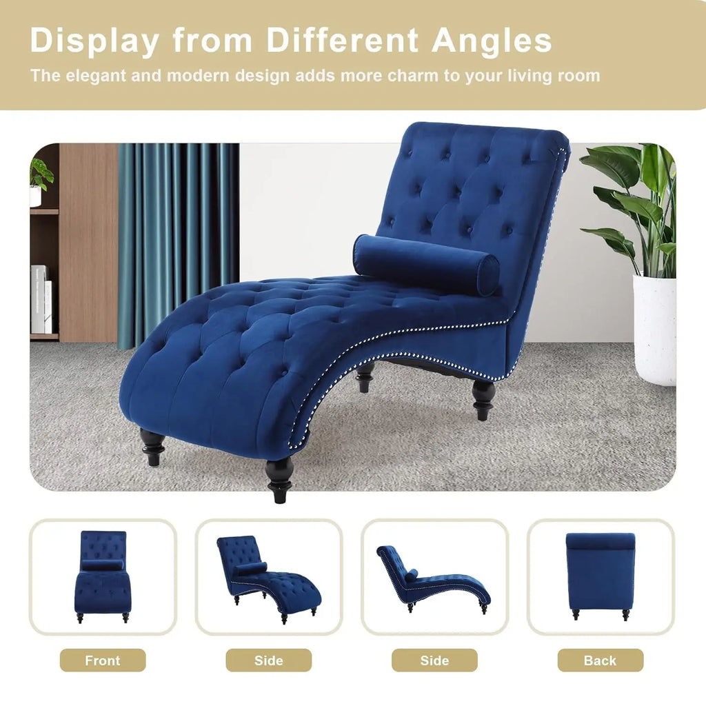 Velvet Chaise Lounge Indoor,Button-Tufted Upholstered Chaise Lounge Chair with Pillow for Bedroom Living Room, Customized