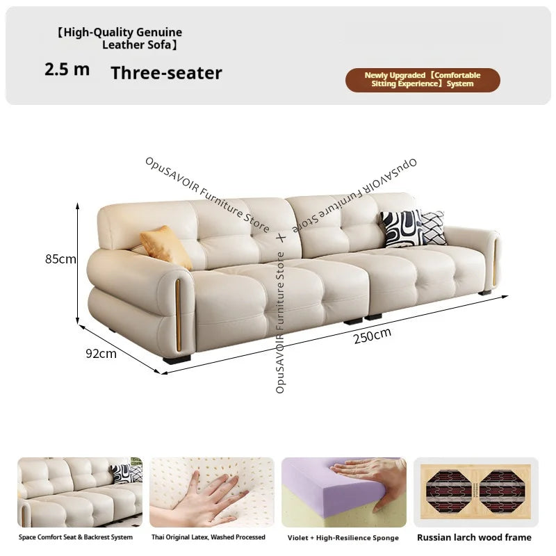 Italian Minimalist Sofa Modern Luxury Living Room Couch Straight Sofa Set Persons Genuine Leather Upholstered Furniture JT40