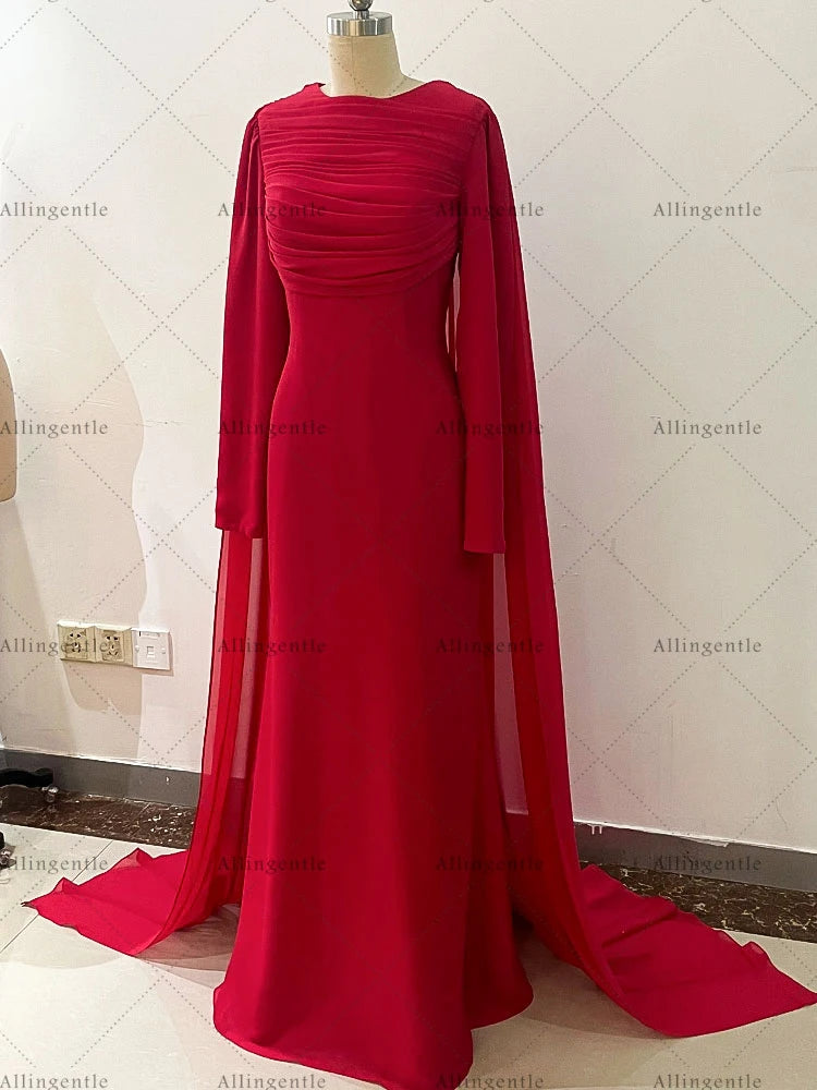 Pink Long Sleeves Mermaid Prom Dresses robes de soirée A-line Pleats Evening Dress Floor-Length Wedding Guest Dress Customized