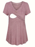 Casual Womens Maternity T-Shirt Top Summer Soild Color Short Sleeve  Tee Shirt Crew Neck Basic Nursing Tops Comfort Tee