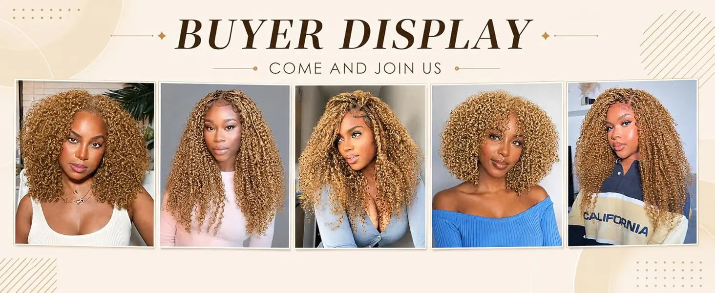 Honey Blonde Feather Crochet Human Hair Extensions Curly Invisible Miracle Knots Pre-Separated Crochet Hair for Women