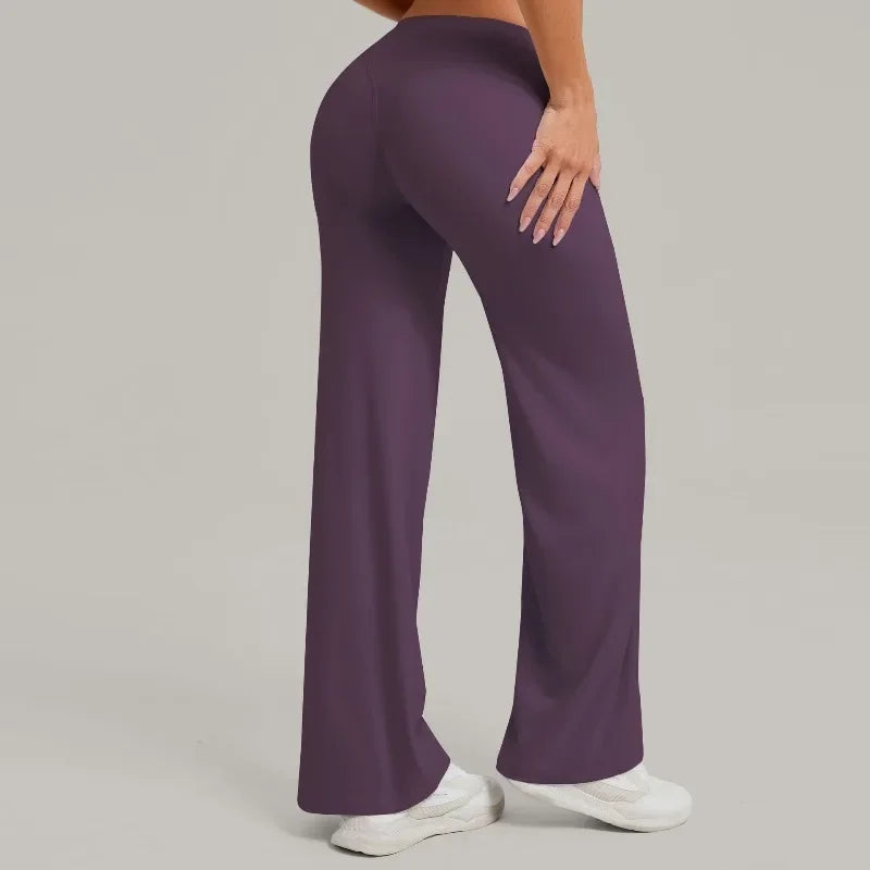 Women's New Pilates Straight Leg Yoga Pants Hip Lifting Tight Fitting Wide Leg Pants Outdoor Sports Running Casual Fitness Pants