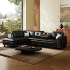 97.5" Faux Leather Sectional Sofa with Chaise Lounge, 2 Cup Holders & Pillows, 6-Seater Upholstered Tufting Corner,Stylish and C