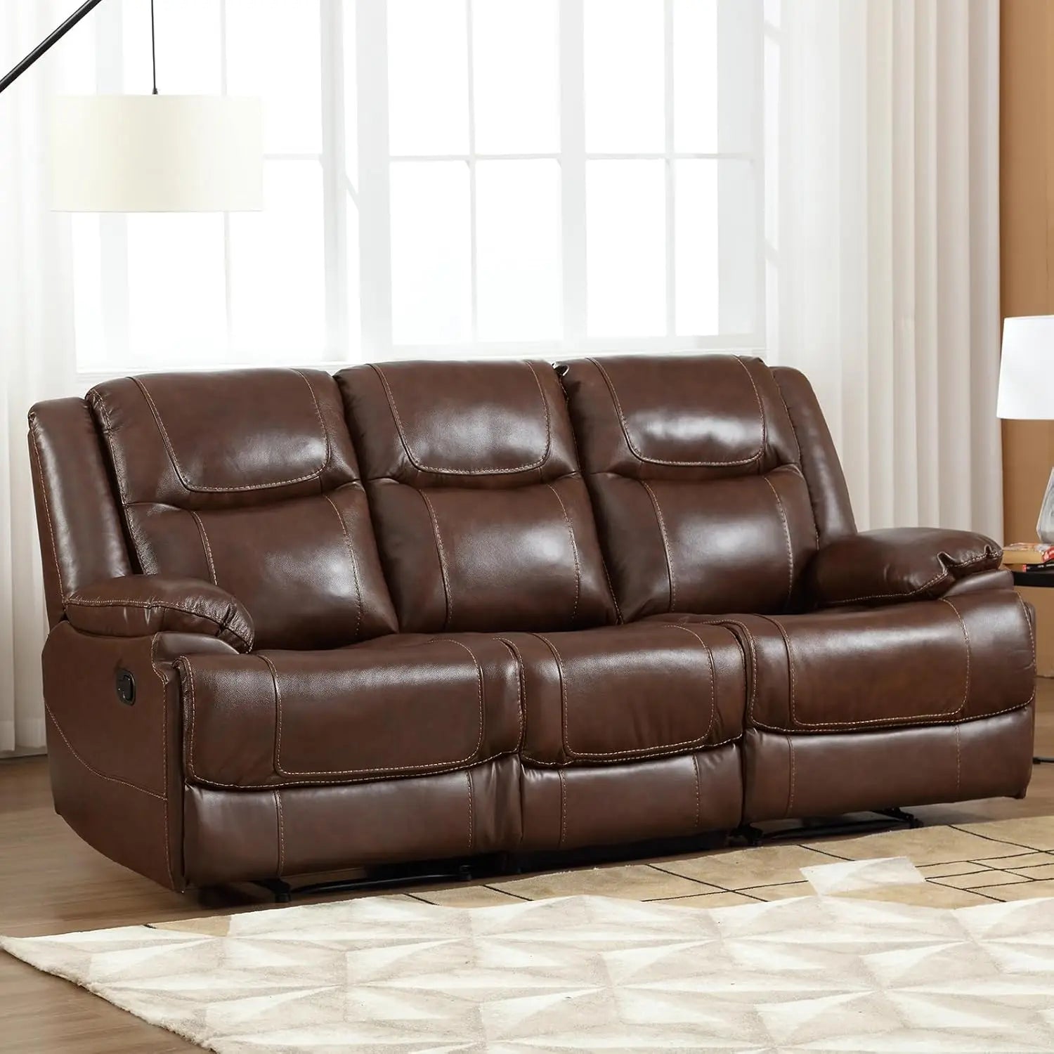 EBELLO Genuine Leather Manual 3 Seat Soft and Comfortable Reclining Sofa for Living Room, Bedroom Furniture Secondary image
