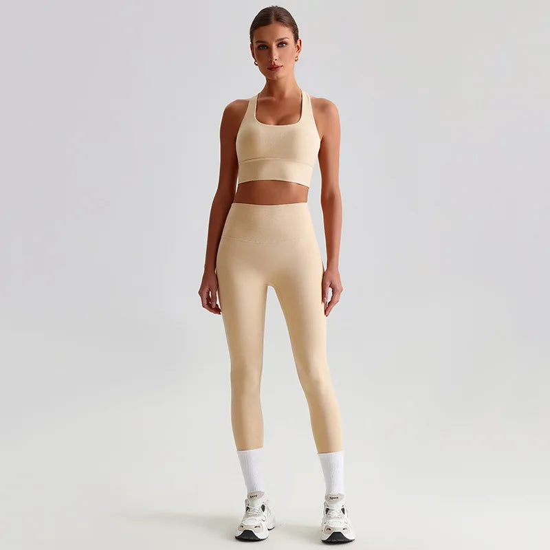 Women's Gym Workout Yoga Outfit Sets Naked feel fabric Beautiful Back Bra outdoor Running Fitness Butt-lifting Yoga Pants Suit