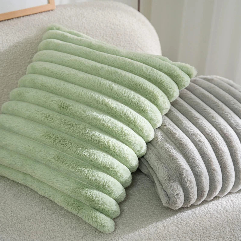 Faux Rabbit Fur Square Cushion Cover Big Thick Striped Super Soft Solid Color Pillow Cover 45x45cm Sofa Decor Cushion Cover Secondary image