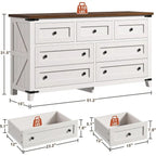 Drer or Bedroom with 7 Ders White Drer with Smooth Metal Rail TV Stand or Bedroom, Hallway, 15" D x 51.2" W x 31.5" H, Antique W