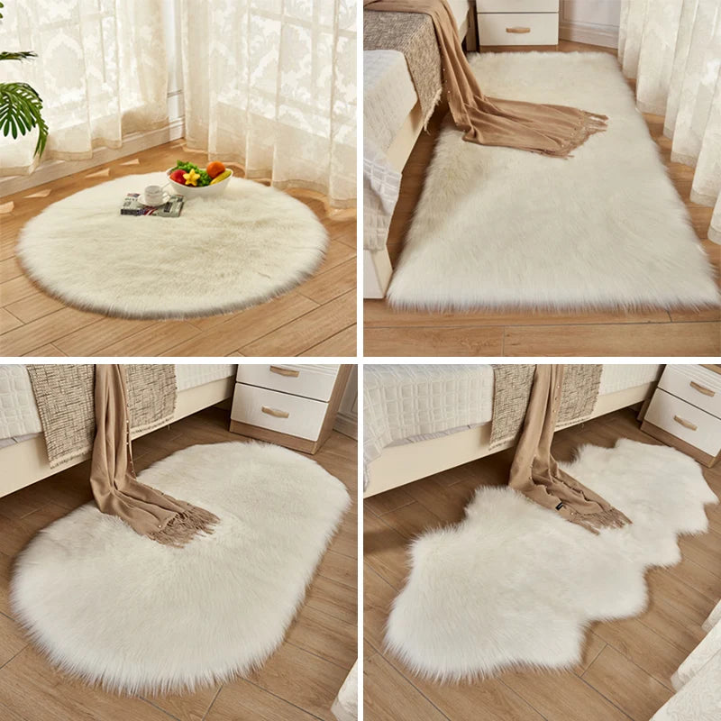 Luxury Faux Sheepskin Carpet Modern Living Room Home Decor Imitation Wool Mat Balcony Window Cushion Kids Bedroom Rug White Gray