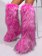 Winter New High Boots Over The Knee Snow Boots Women Plus Velvet Warm Imitation Fox Fur Boots Imitation Raccoon Fur Winter Boots