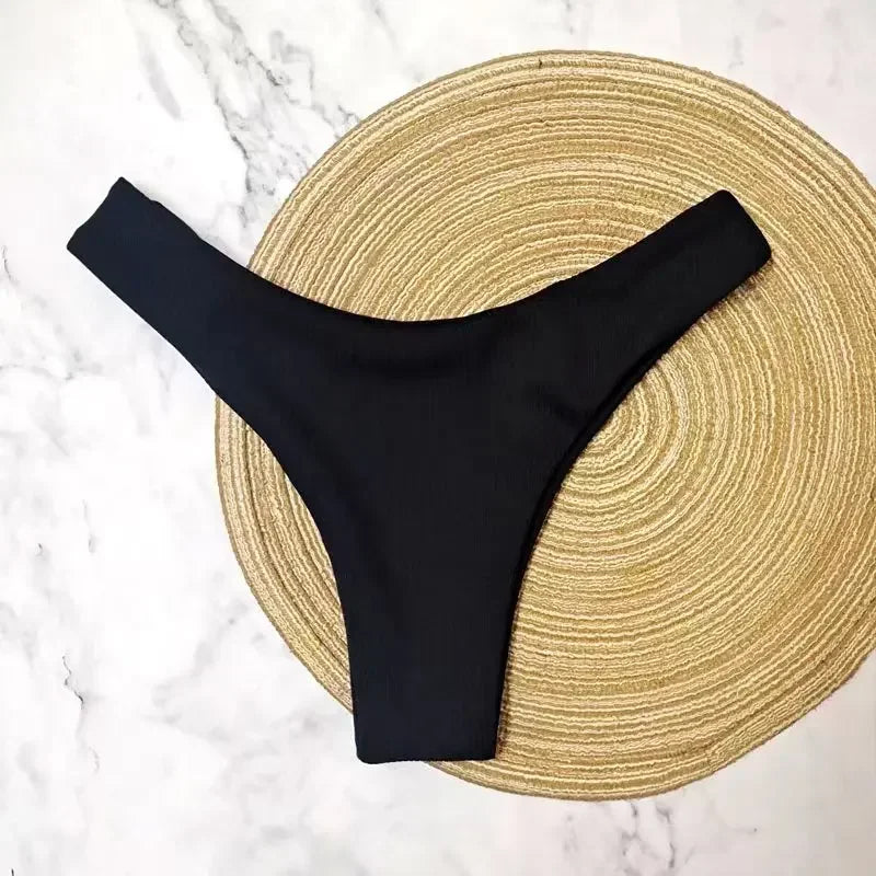 Bikini Bottoms Women's 2026 New Swimsuit Low Waisted Bottom Solid Brown Swimwear Thong Beachwear Brazilian Bathing Suit Summer