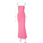 Hugcitar Elegant Women Solid Strapless Backless Bandage Sexy Bodycon Maxi Dress Summer Women Y2K Clothes Beach Vacation Party