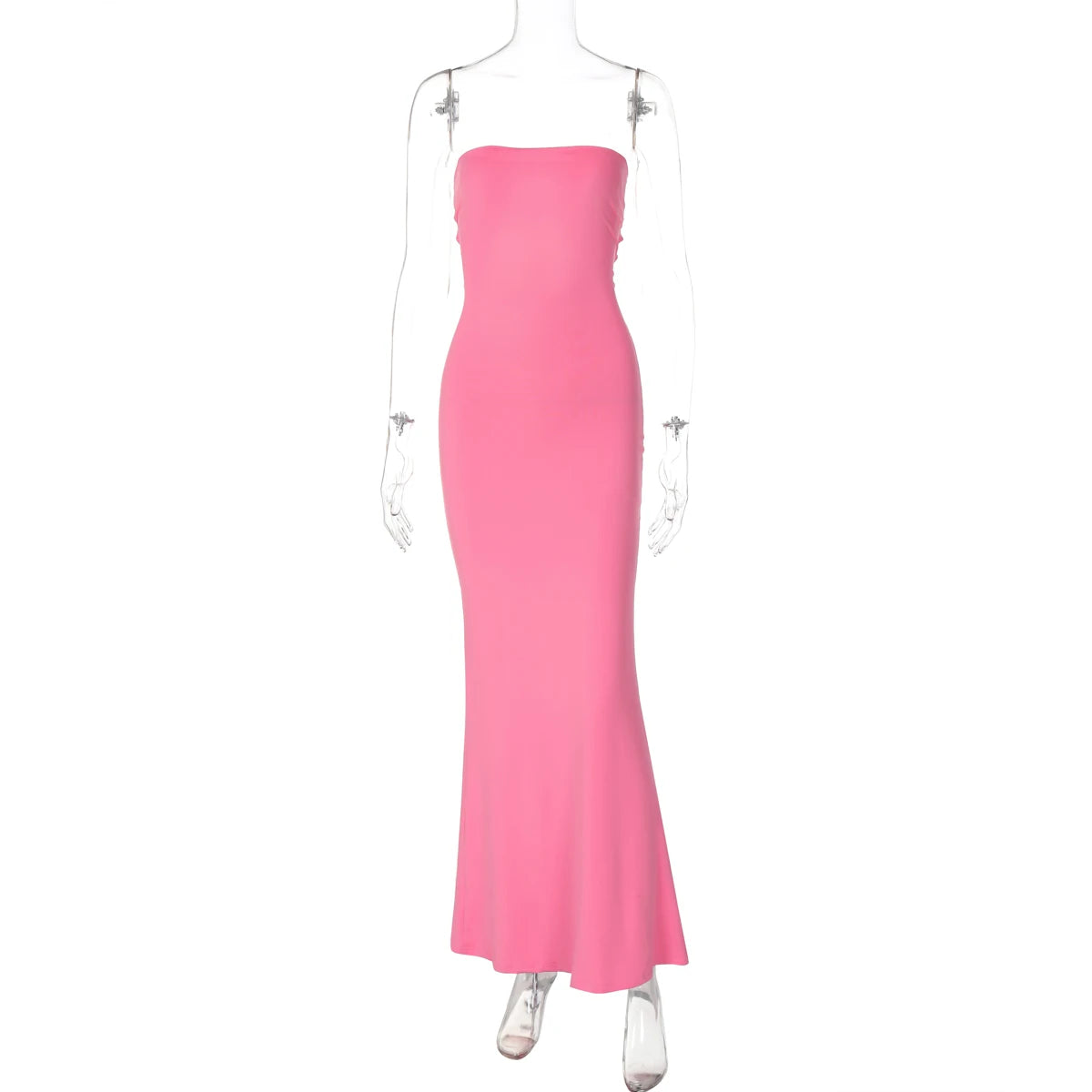 Hugcitar Elegant Women Solid Strapless Backless Bandage Sexy Bodycon Maxi Dress Summer Women Y2K Clothes Beach Vacation Party