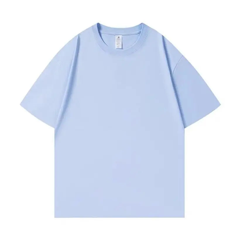 Heavyweight Impermeable 300g Carbon Matte Pure Cotton Thick Short Sleeved T-shirt Men and Women Pure White Simple Base Shirt