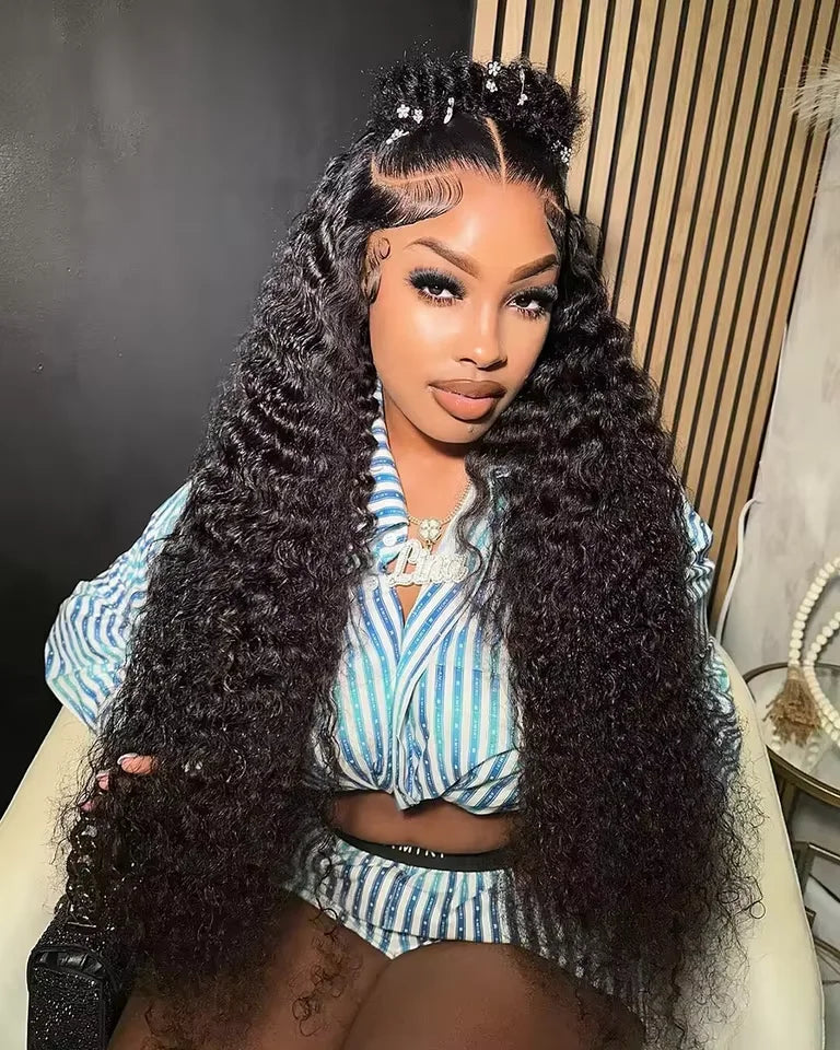 40Inch Deep Curly 13X6 HD Transparent Lace Front Human Wigs Brazilian Human Hair Wigs Water Curly Wave Frontal Wigs Pre Plucked