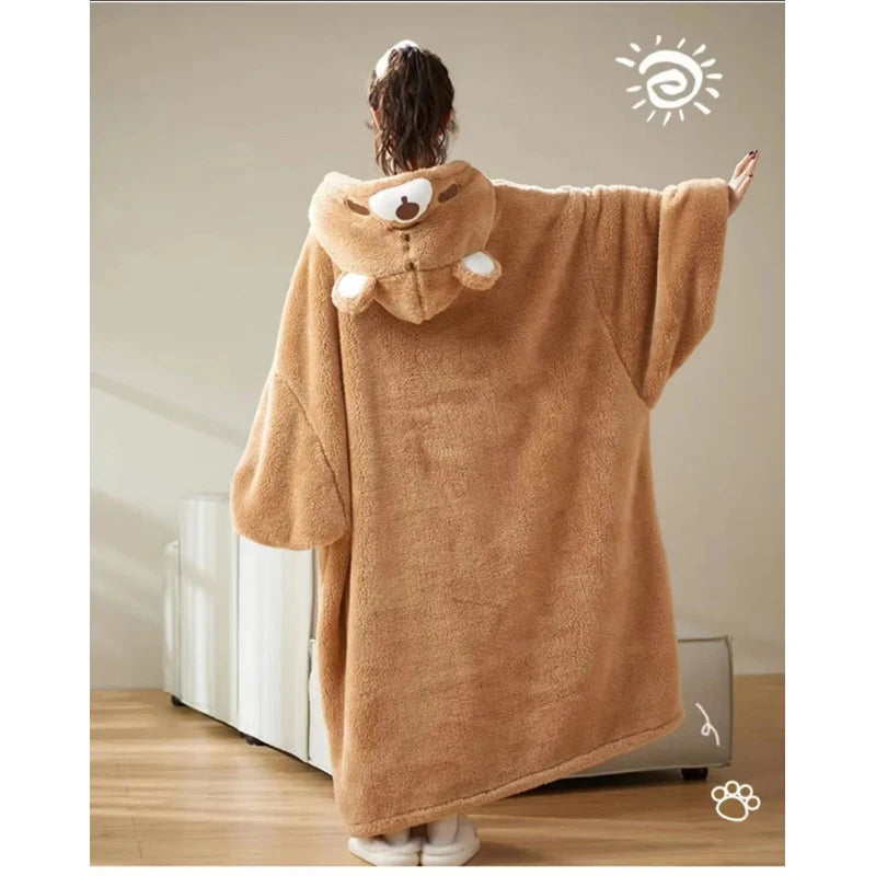 WOSTAR Winter soft Sherpa blanket with sleeves Pocket Hooded wearable Blankets Ultra Plush Outdoor Warm Flannel hoodie Blanket