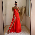 Customized Sweetheart A-line Exquisite Zipper Evening Dress Charming Sleeveless Prom Dress High Split Party Gown вечернее плать