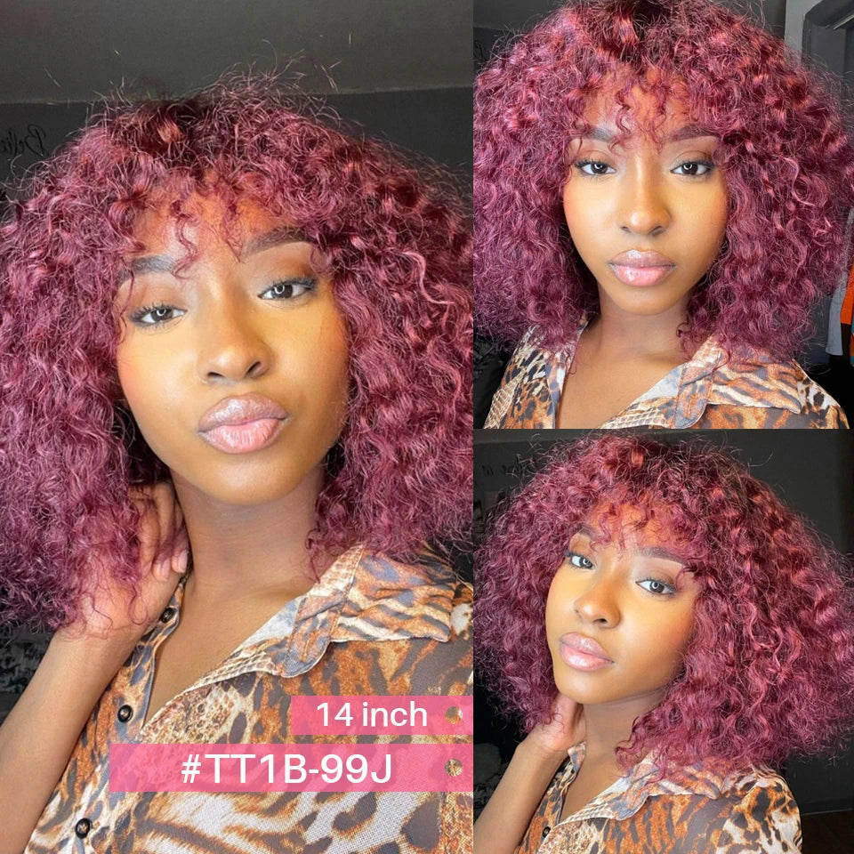Jerry Curly Short Pixie Bob Cut Human Hair Wigs With Bangs For Women Wear To Go Peruvian Highlight Honey Water Wave Wigs