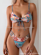 Sexy Floral Print Women's Bikini Set Fashionable Trendy Strapless Backless Design with Chest Pad No Steel Support for Swimming