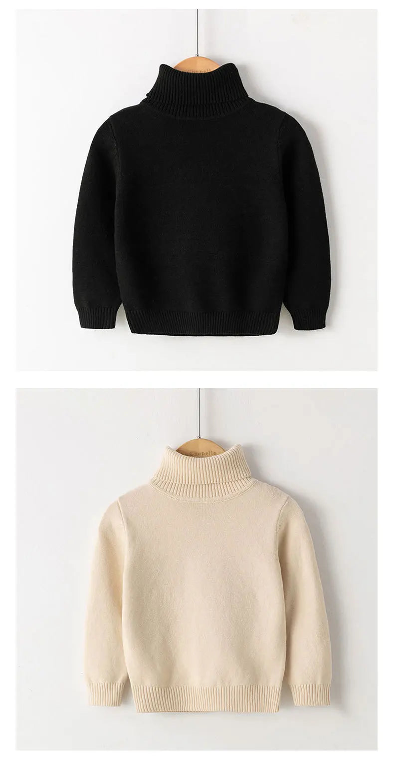 2026 Autumn Winter Children's Cotton Sweater Full Sleeve Turtleneck Knitwear Baby Boys Girls Clothing Warm Soft Jumper Pullovers