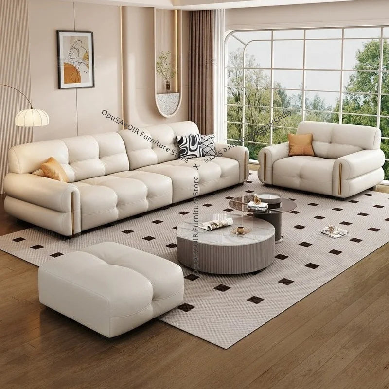 Italian Minimalist Sofa Modern Luxury Living Room Couch Straight Sofa Set Persons Genuine Leather Upholstered Furniture JT40