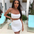 Women's New Sexy Sleeveless Strap Small Tank Top Short Top Fashion Wrinkle Bag Hip Skirt Two Piece Set
