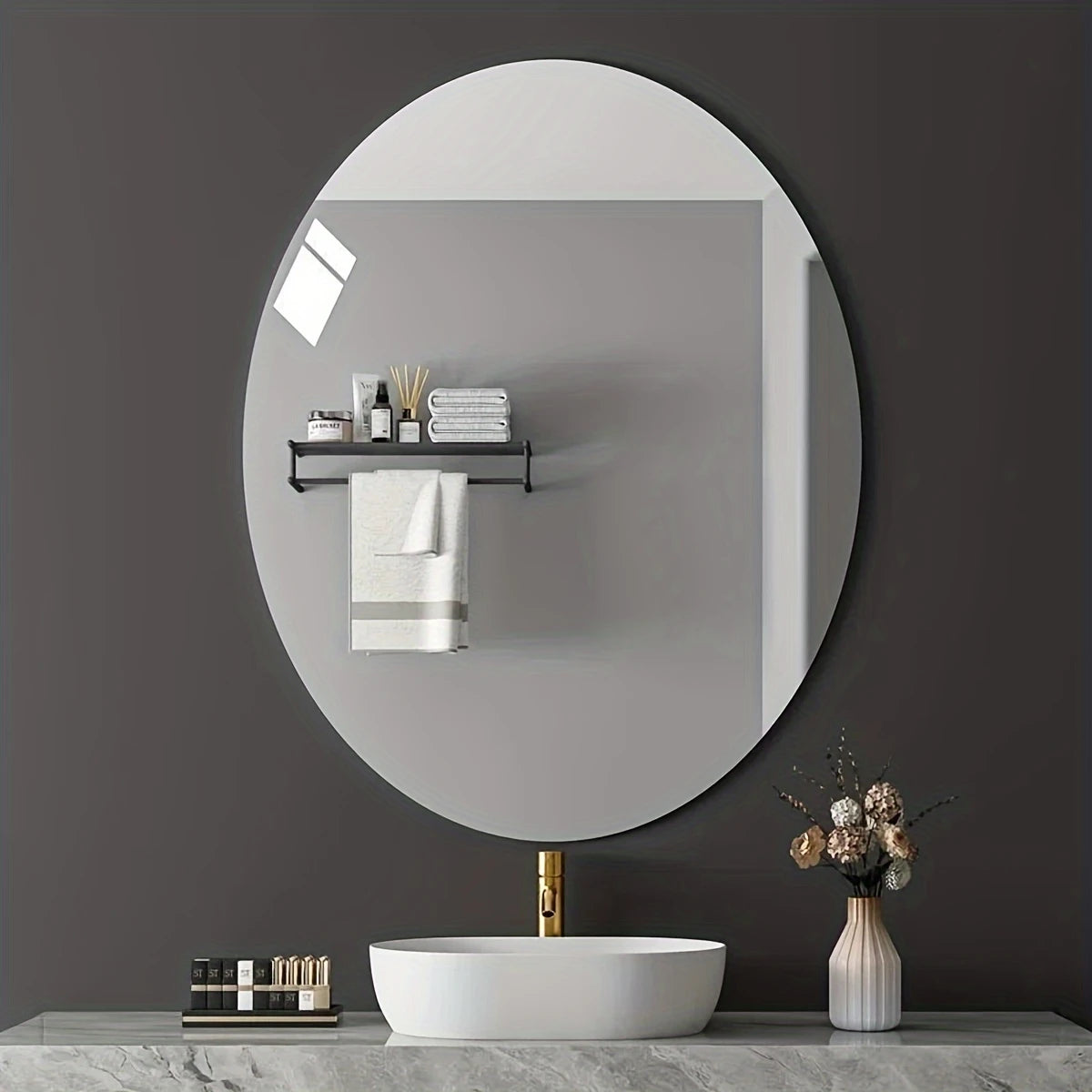 2D Acrylic Oval Self-Adhesive Mirror Irregular Punch-Free for Bathroom Toilet Wash Basin Living Room Bedroom Soft Wall Mirror Main image