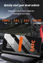 EAFC 1200A Smart Car Jump Starter with 150PSI Air Pump -8000mAh Power Bank  LED Light Smart Inflate for Cars Motorcycles Trucks