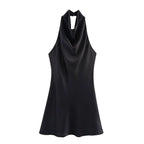 2026 Summer New Women's Clothing Simple Temperament Fashionable And Sexy Backless Silk Satin Texture Hanging Neck Dress