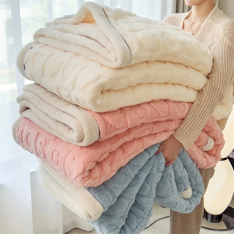 Solid Color Taffeta Velvet Carved Blanket Thick Double-Sided Plush Multifunctional Blanket Office Nap Quilt for All Seasons