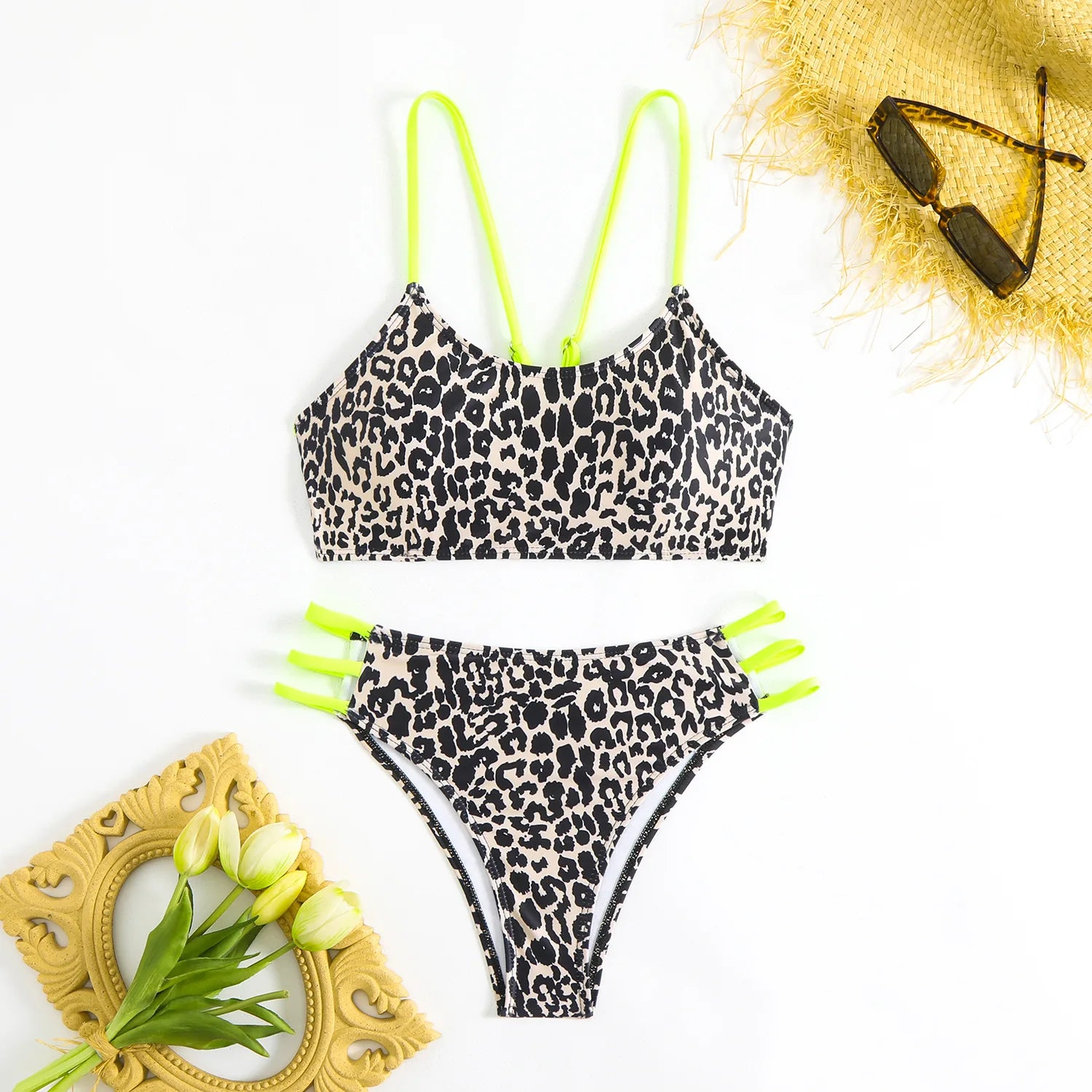 Cikini Solid Texture Split Bikini Set With Underwire, Summer Beach Swimwear Bathing Suit For Women