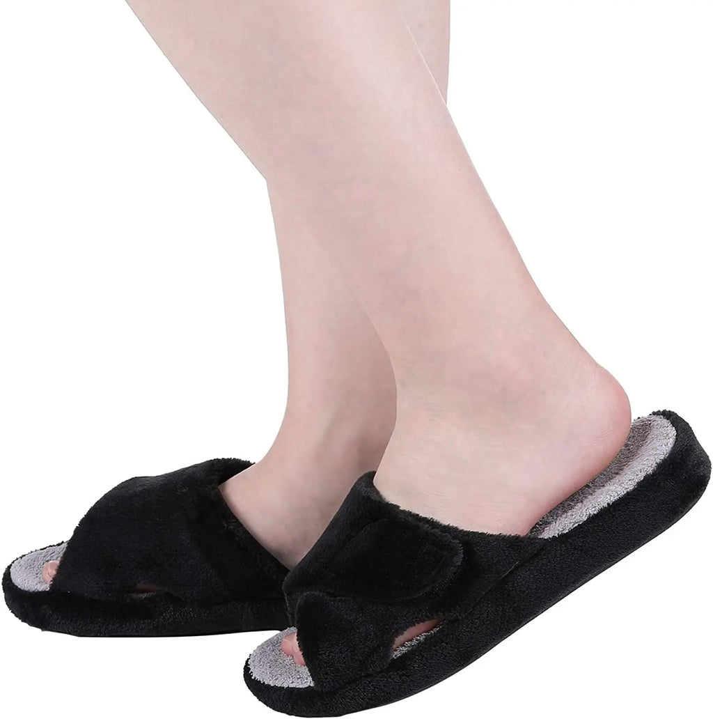 Litfun Four Seasons Cotton Slippers For Women Casual Flat Slippers With Adjustable Straps Female Breathable Soft Cozy Home Shoes