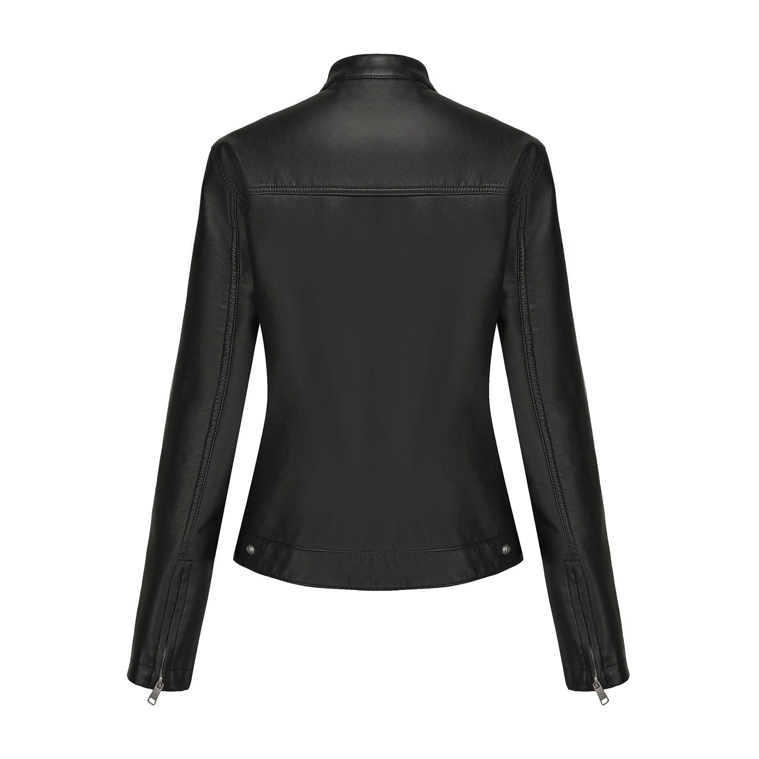 Black Women's Fitted Leather Jacket with Front Zipper & Side Pockets‌, Available in Brown, Navy Blue, and Beige. Secondary image
