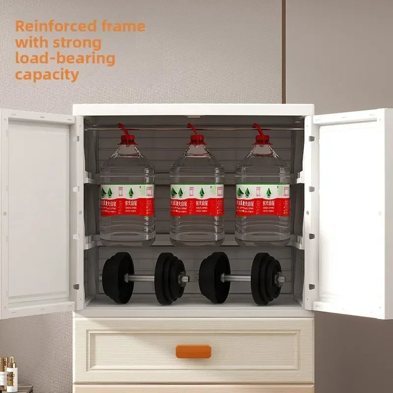 New model 70-Face wide thickened wardrobe simple bedroom plastic cabinet double door drawer type clothes hanging storage cabinet