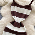 Lady New Stripes Ins Fashion Sexy Package Hips Bodycon Dress  Summer Knitted Spaghetti Straps Outfits Maxi Long Women Dress