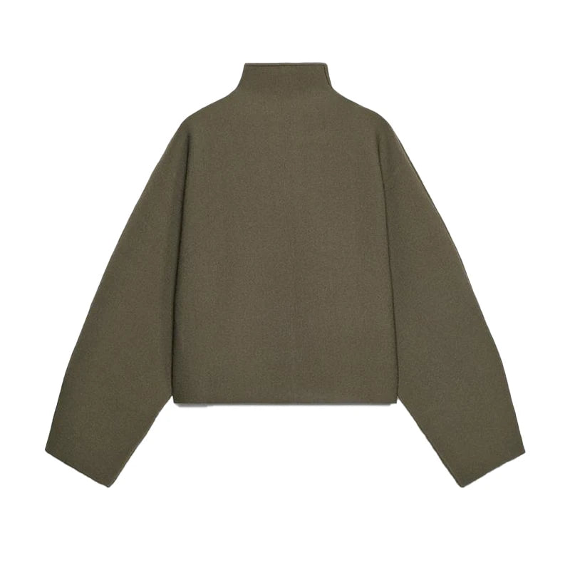 Woolen Zipper Loose Short Jacket Women Long Sleeve Lapel Solid 2025 Autumn Winter Commute Coat Street Office Warm Ladies Outwear