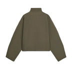 Woolen Zipper Loose Short Jacket Women Long Sleeve Lapel Solid 2025 Autumn Winter Commute Coat Street Office Warm Ladies Outwear