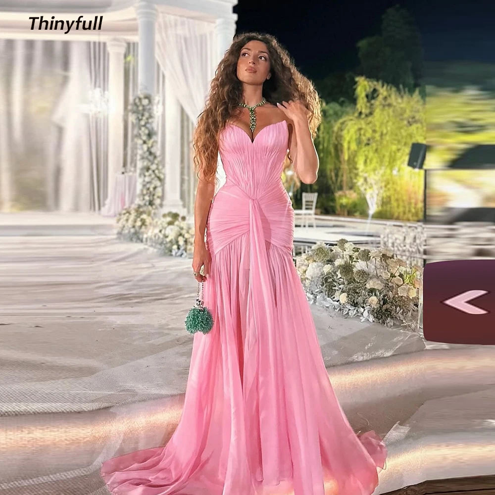 Thinyfull Chiffon Mermaid 2026 Prom Dress Sleeveless Sweetheart Ruched Evening Dress Long Formal Gown Robe De Soirée Customized