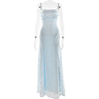 Chaxiaoa Spaghetti Strap Backless Sexy Maxi Dress Women Gown Fashion Off-shoulder Sleeveless Lace-up Evening Club Party Dress