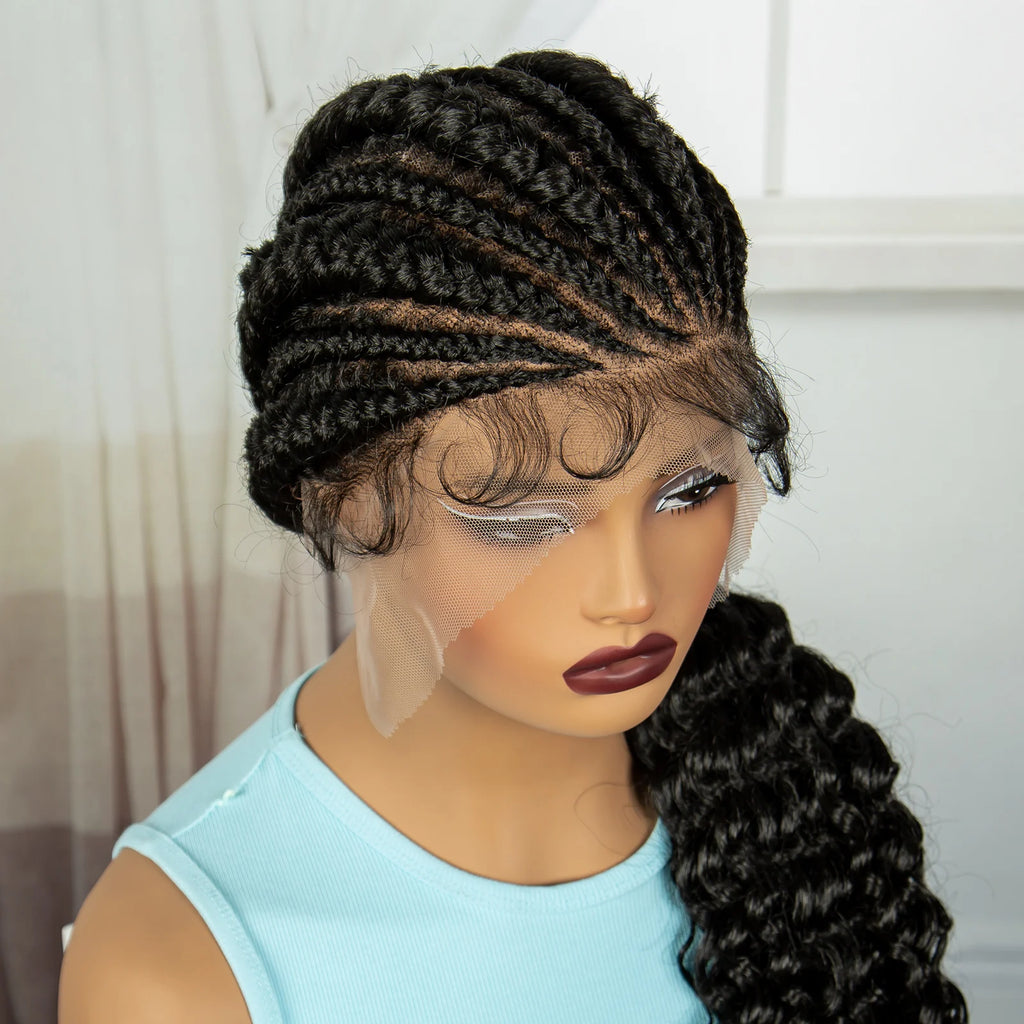 Handmade Cornrow Braided Wigs 30inch Synthetic Full Lace Kontless Braids Wigs Lace Frontal Box Braided Lace Wigs for Black Women