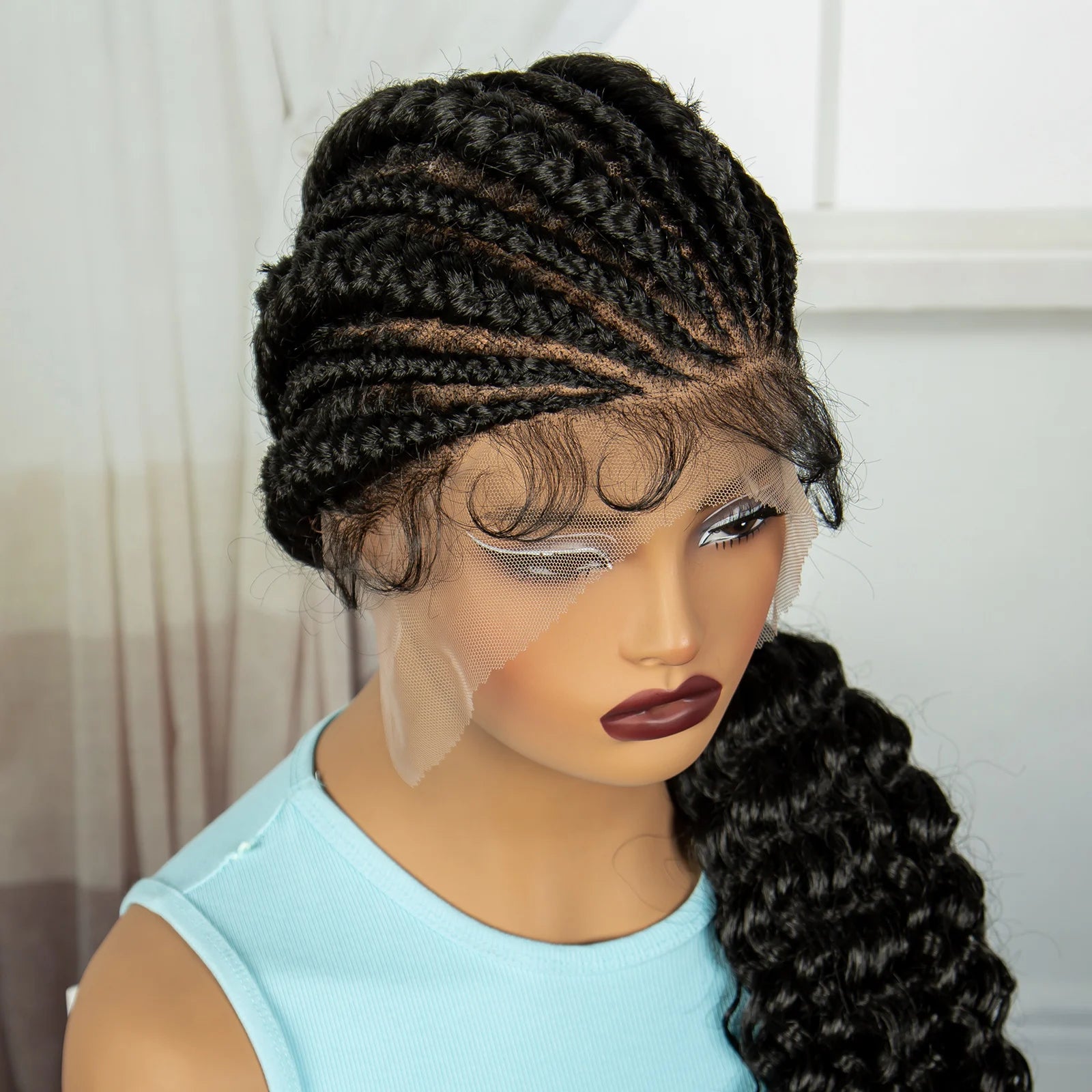 Handmade Cornrow Braided Wigs 30inch Synthetic Full Lace Kontless Braids Wigs Lace Frontal Box Braided Lace Wigs for Black Women