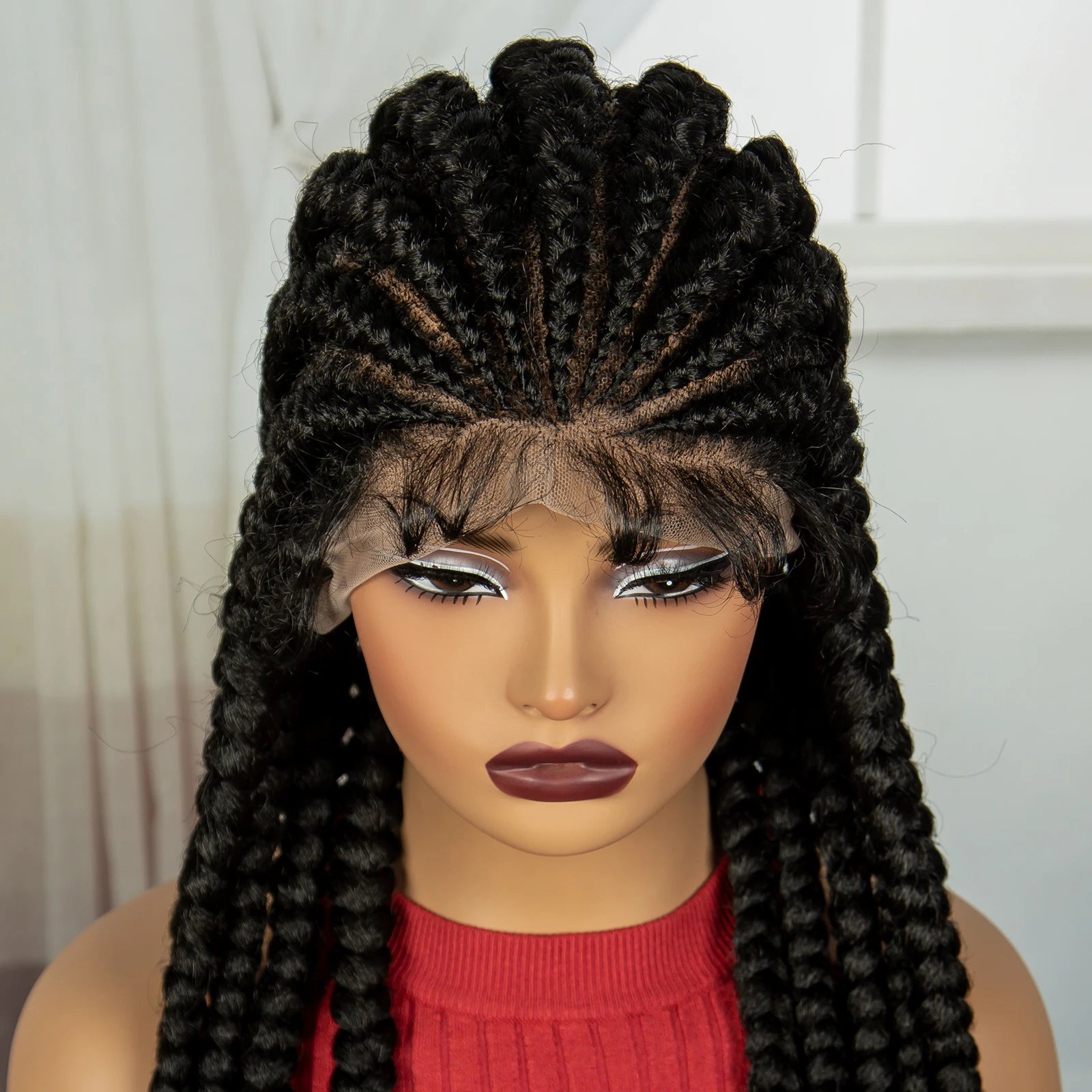 32INCH Cornrow Braided Wigs Synthetic Full Lace Braids Wig with Baby Hair Lace Frontal Knotless Braided Lace Wig for Black Women Secondary image