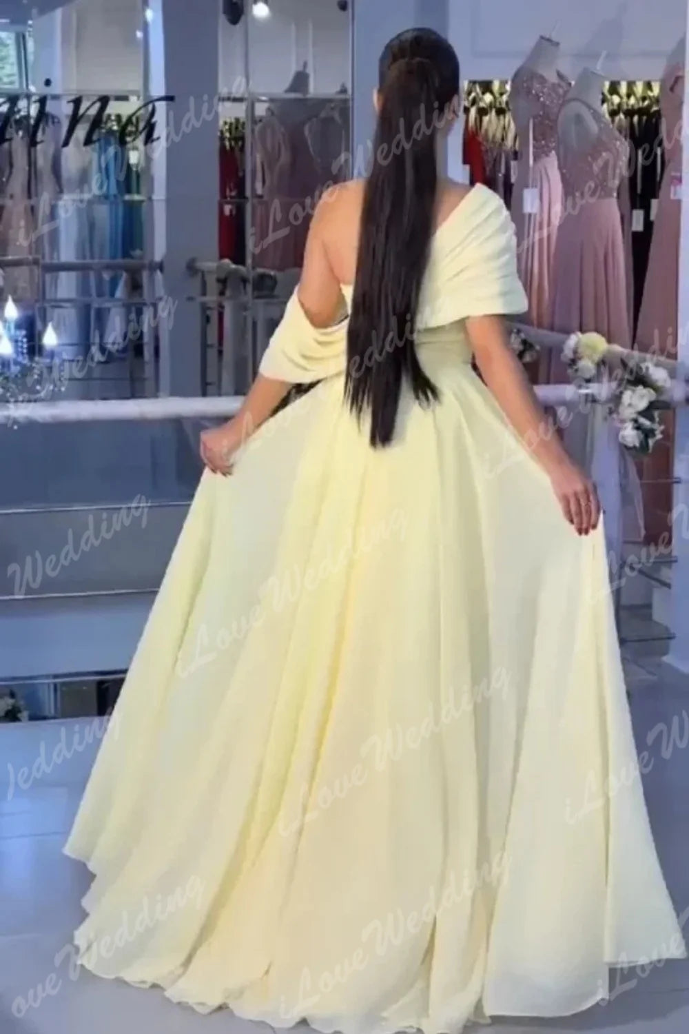 Saudi Arabia Sexy Yellow Prom Dresses for Women 2026 Pleated Chiffon Evening Gown Floor Length Formal Occasion Dress Customized