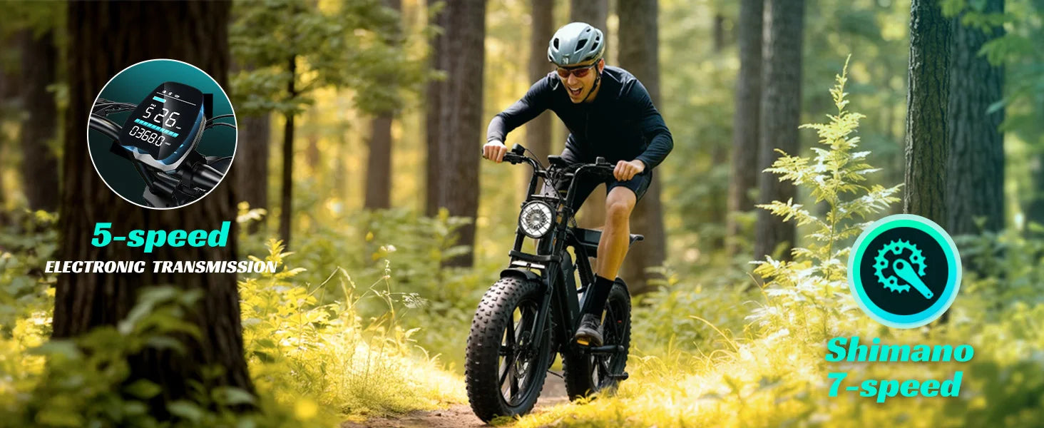 TST R002 1500W e-bike, 20" fat tires, 60-100mile range, 28MPH, 48V 15Ah battery, for all terrains.