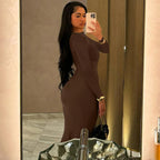 Hugcitar Autumn Solid Long Sleeve Draped Sexy Bodycon Maxi Prom Dress Women Fashion Y2K Outfits Evening Party Festival Club