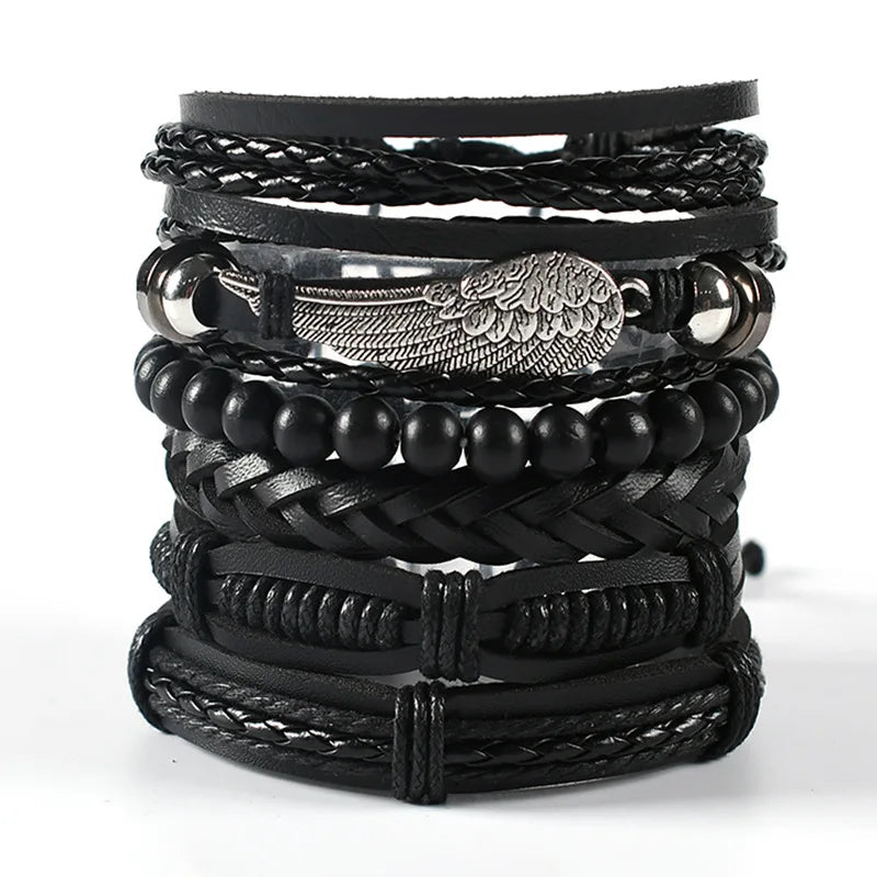 Fashion Bracelet Viking  Bracelet For Men Hand Bracelets Woven Skull Hand Jewelry Adjustable Leather Set viking man bracelet