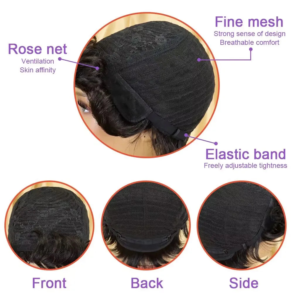 Pixie Cut Wig Human Hair Short Wig for Black Women Short Pixie Wig With Bangs full machine made  Wig