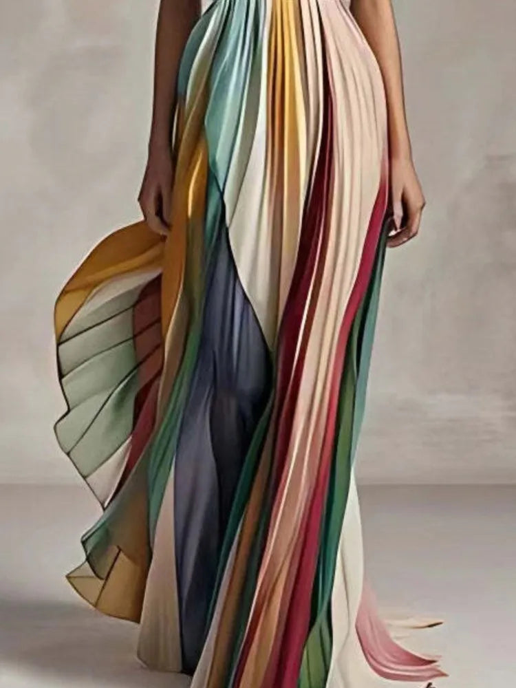 Women's Summer Printing Patchwork Maxi Dress Sleeveless Fashion Holiday Party Dresses Elegant Strapless Ladies Dress Vestidos
