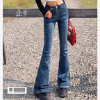 High Waist Flare Jeans - Elastic Bell Bottom Denim Pants