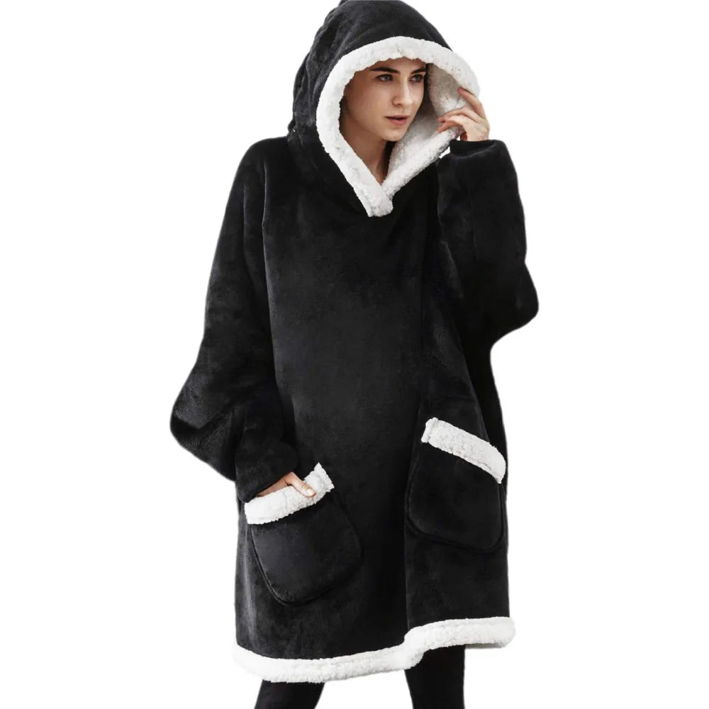 Wearable Blanket Hoodie Sherpa Fleece Hooded Blanket for Adult as A Gift Warm Comfortable Blanket Sweatshirt with Giant Pocket